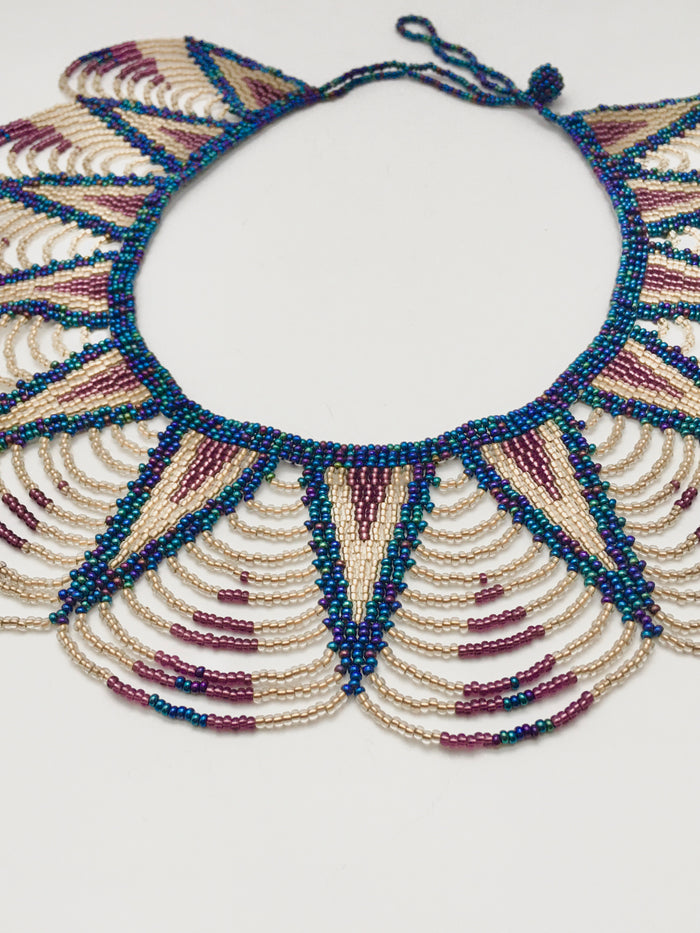 Beaded Collar Necklace in Navy and Purple