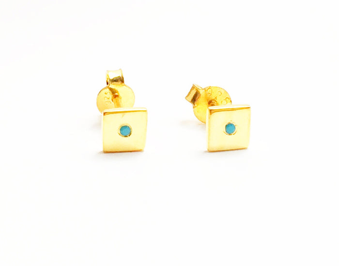 Turquoise Dot Studs Gold