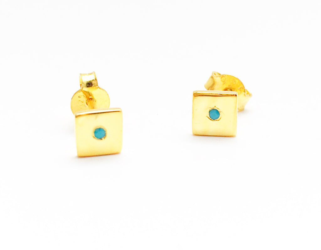 Turquoise Dot Studs Gold